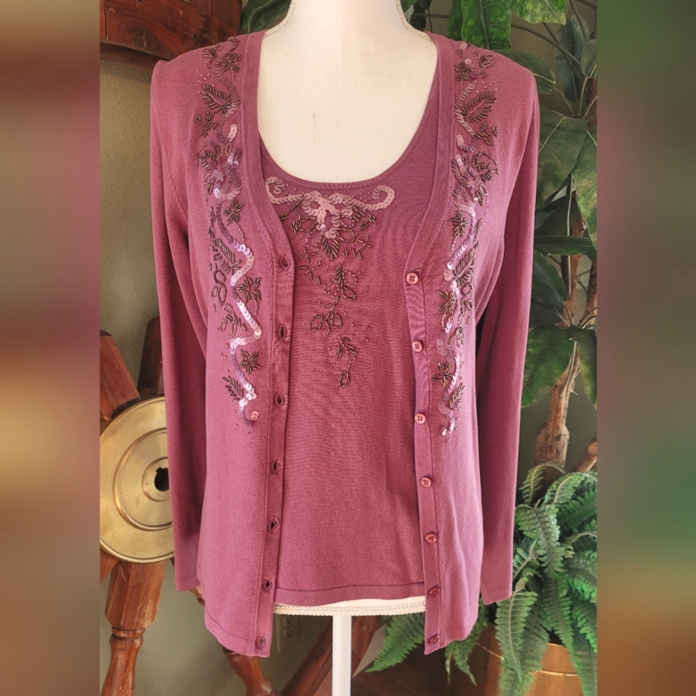 Judith Hart Silk Blended Purple/Mauve Hand Beaded Sequin Set